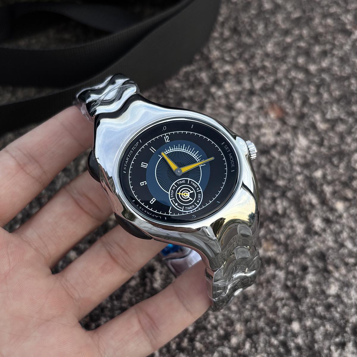 Изогнутый Корпус Овальные Кварцевые Часы Мужские Горячая Распродажа Инопланетный Уникальный Y2k Серебристый Циферблат Эллипс Специальный Креативный Дизайн Стальные Мужские Часы Часы