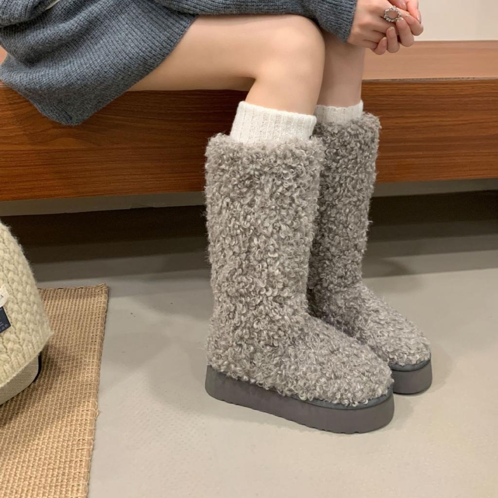 2025 Autumn and Winter New Tall Lamb Wool Thin Commuting Thick-soled Warm Women's Boots