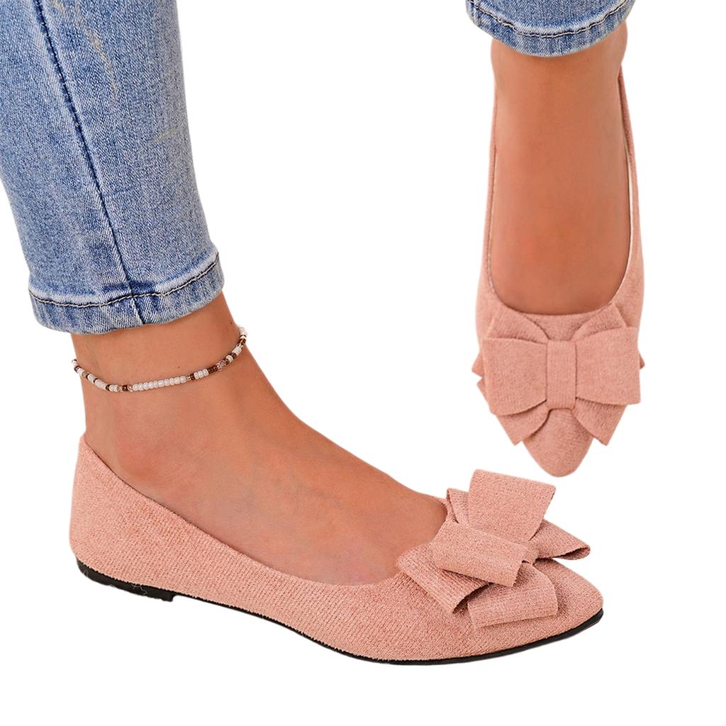 Women Bow Detail Pointed Toe Ballet Flats Slip On Low Heel Comfortable Casual Shoes for Daily Wear
