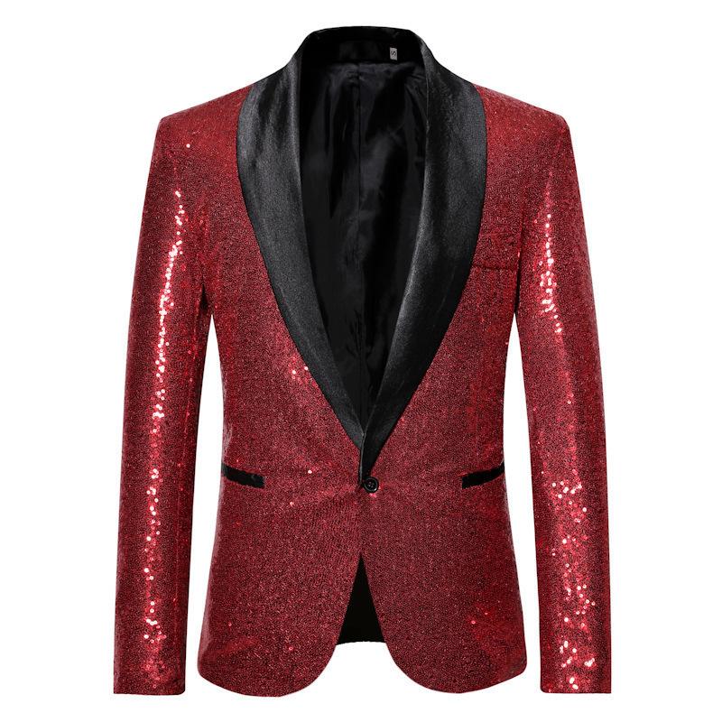 

2025 Men s Shiny Sequin Jacket with Special Effects S вино красного