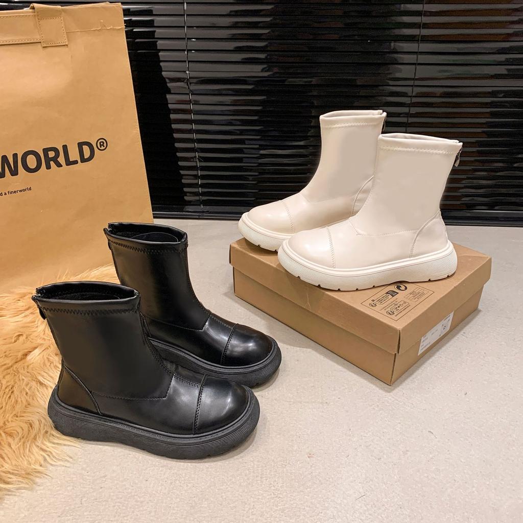 Martin Boots Winter Velvet Women's Short Tube 2025 New Spring and Autumn Single Boots Small Muffin Thick-soled Elastic Thin Boots