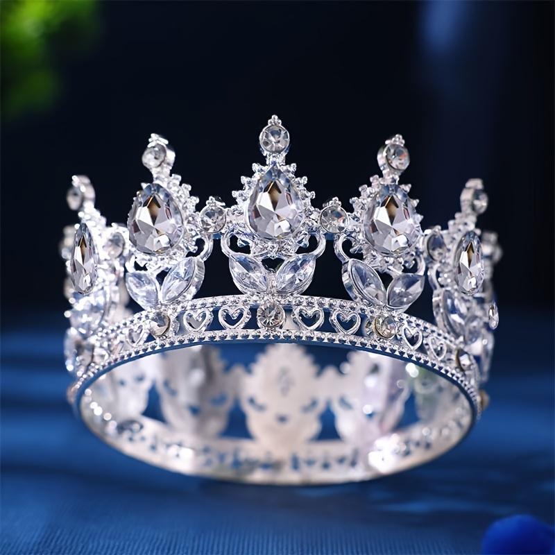 Tiaras y Coronas Redondas de Cristal Barroco Diadema con Pedrería Corona de Baile Corona Accesorios para el Cabello de Boda Joyería Corona
