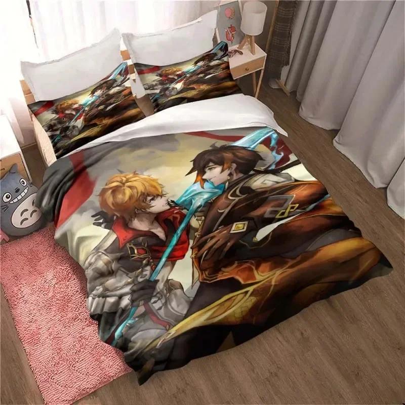 Genshin Impact Game Anime Bedding Set Printed Bed Set With Pillowcase Bed Duvet Cover Soft Single Double Queen Super King Size