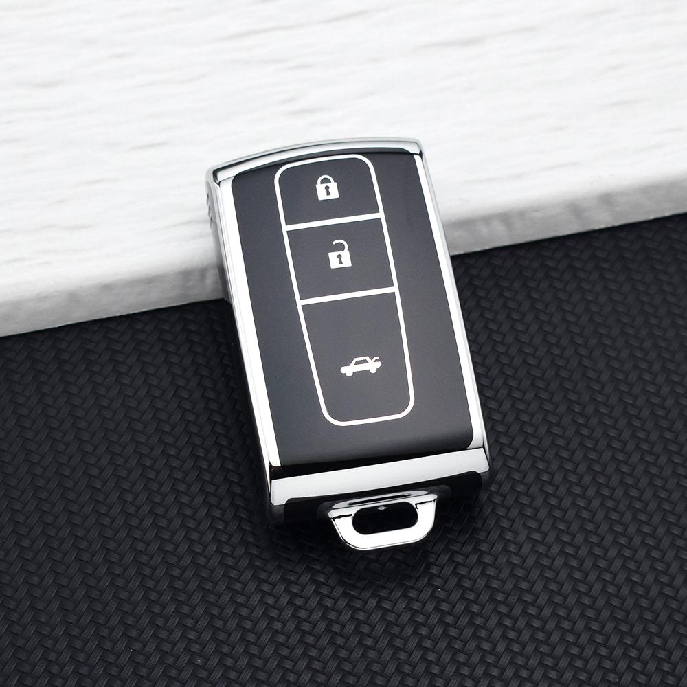 

Silvery TPU Car Key Fob Case Cover for Toyota Prius 2004-2008 Corolla Verso Camry 3 Buttons Key Shell Protector Holder Keychain