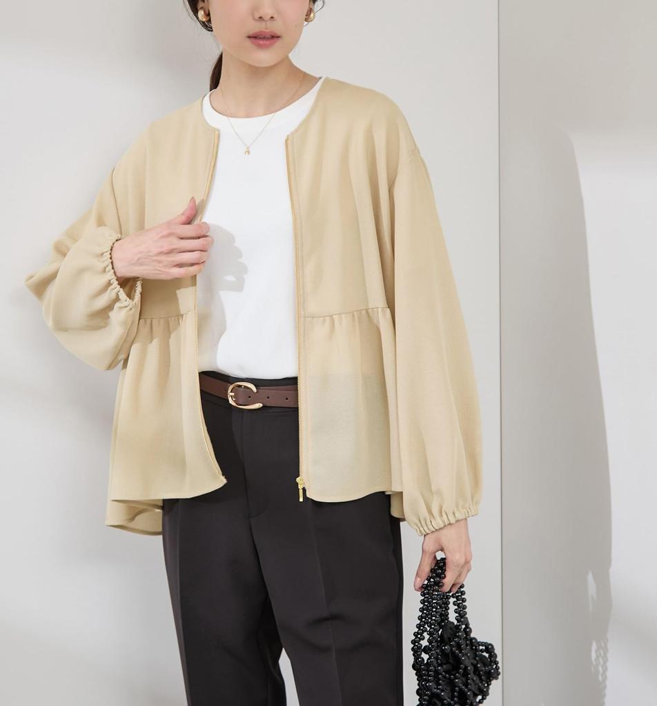 ROPE PICNIC Mesh Peplum Blouson Beige Women's GDL15010,