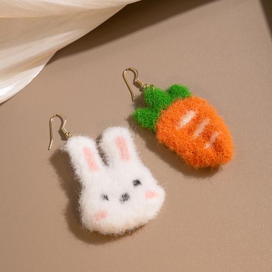 1 Pair Pendant Earrings Sweet Asymmetric Funny Winter Autumn Cute Rabbit Carrot Hook Earrings Jewelry Accessory