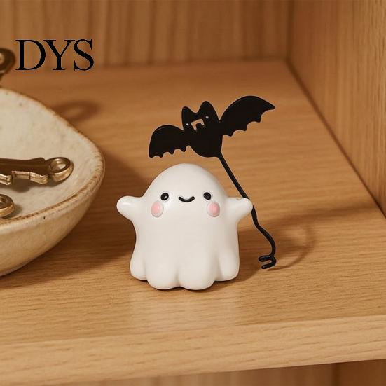 Cute Resin Ghost Statue Walking Dog Figurine, Holding Bat Balloon Statue, Spooky Halloween Room Decor Desktop Decor, Mini Stable Base Tabletop