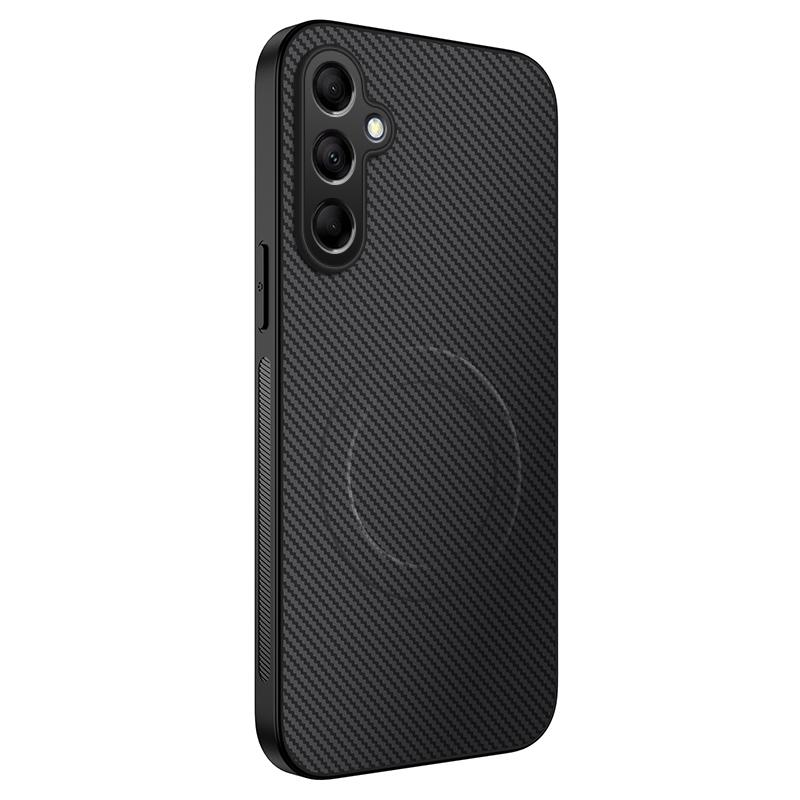 

For Samsung Galaxy S24+ Case Compatible with MagSafe WANLONFENG TQ Series Carbon Fiber Texture PC TPU Phone Cover Black