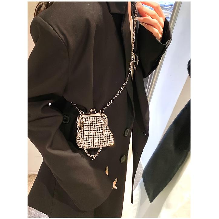 Trendy Mini Rhinestone Kiss Lock Crossbody Bag For Girls Cute Punk Evening Shoulder Purse With Detachable Metal Chain Strap Ideal For Parties Outings