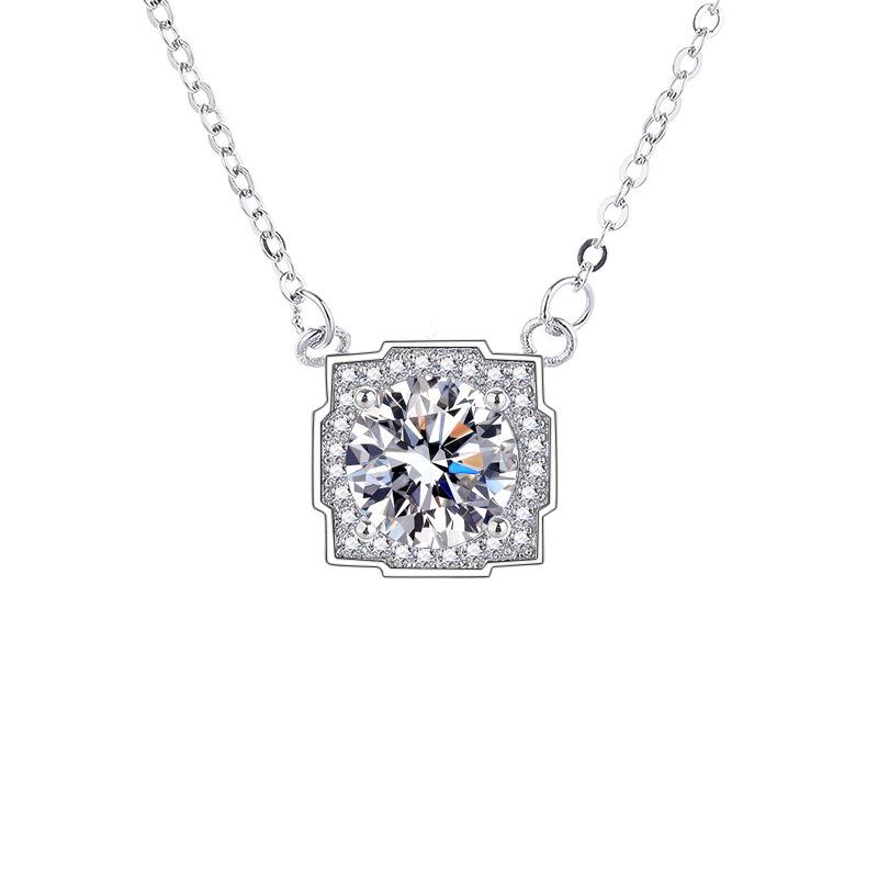 Eight Hearts & Arrows PT950 Square Cut Necklace & Earrings Set with Simulated High Carbon Diamond & Open Ring