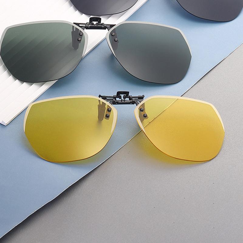 Non-polarized Men Driving Clip on Sunglasses Women Square Night Vision Yellow Glasses with Clips Unisex