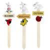 Easter Planter Stakes Wooden Porch Welcome Sign with Ladybug And Resin Bunny for Indoor Outdoor Yard Lawn Path Terrace Flower Pots Decor