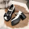 Fashion Mix Color Chunky Platform Mary Janes Women Fashion Bowtie Super High Heels Pumps Woman Pu Leather Strap Thick Heeled Party Shoes