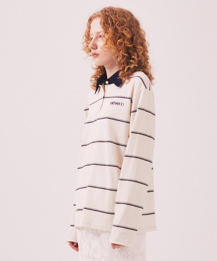 Minasu Mns Striped Cotton Collar T Shirt_Ivory