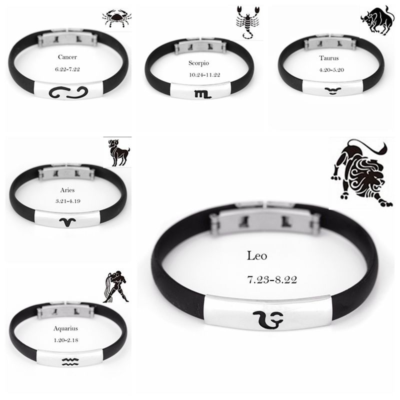 Constellation 12 Stainless Steel Silicone Bracelets For Men Bangle Women