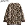 BITCED Women's Autumn Button-Front Fashion Leopard Print Oversized Shearling Coat