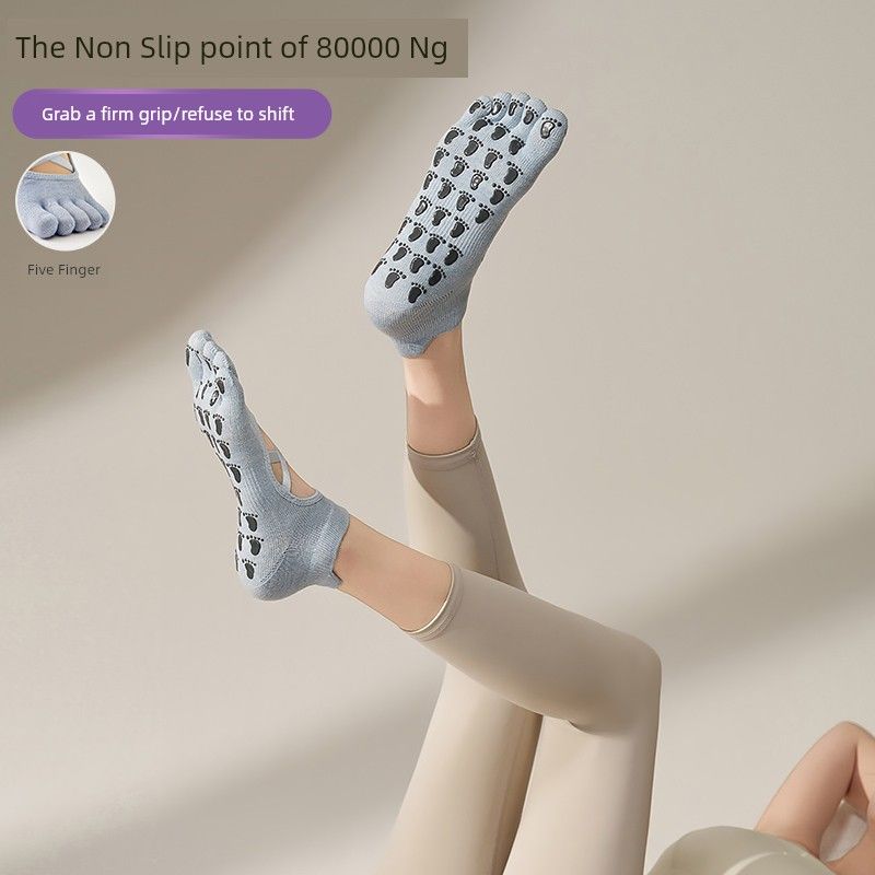 

Summer Professional Non Slip Five Finger Yoga Pilates Socks Indoor Sports Long Non-Slip Yoga Socks Training Socks Cross five fingers_Light Blue