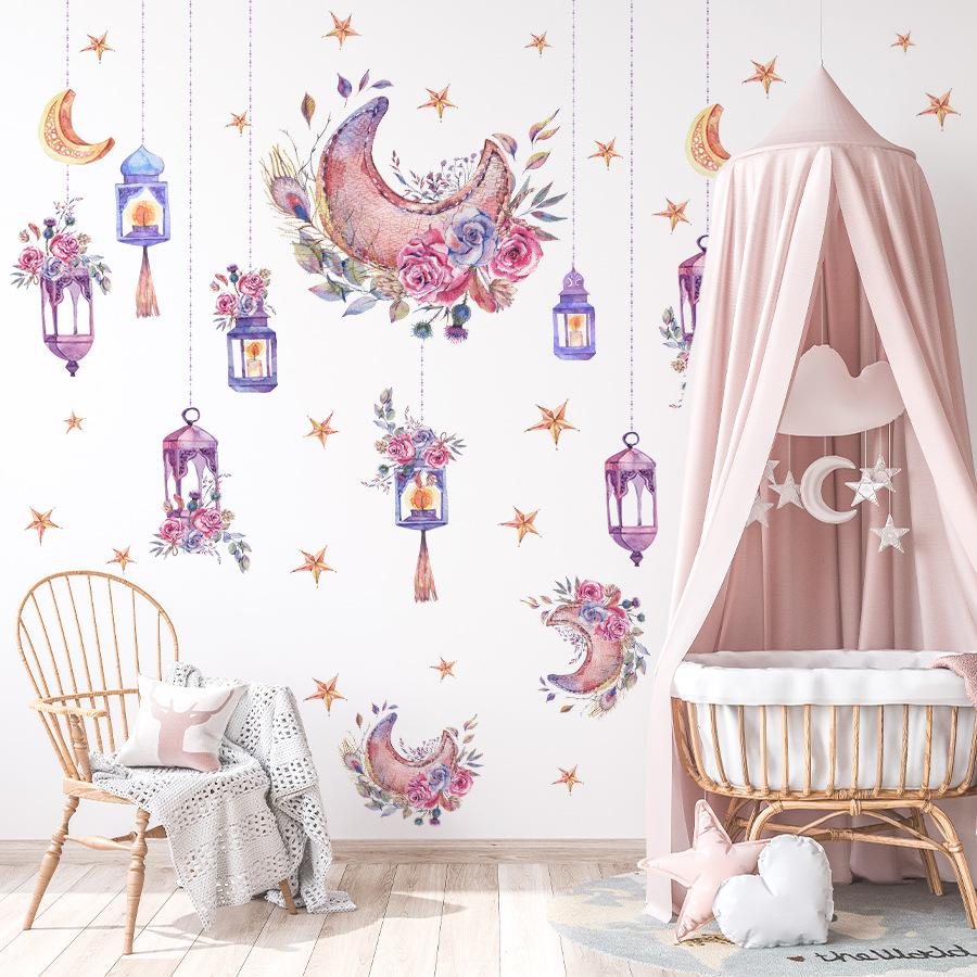 Star Moon Pendant Self Adhesive Wall Stickers for Girls' Style Room, Bedroom Decoration, Wall Stickers
