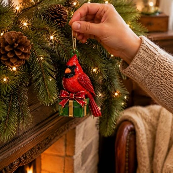 Christmas Tree Hanging Decorations Red Bird Ornament, Acrylic Decor for Holiday Gift Friends Holiday, Festive Pendant Home Party Fireplace, Lovers