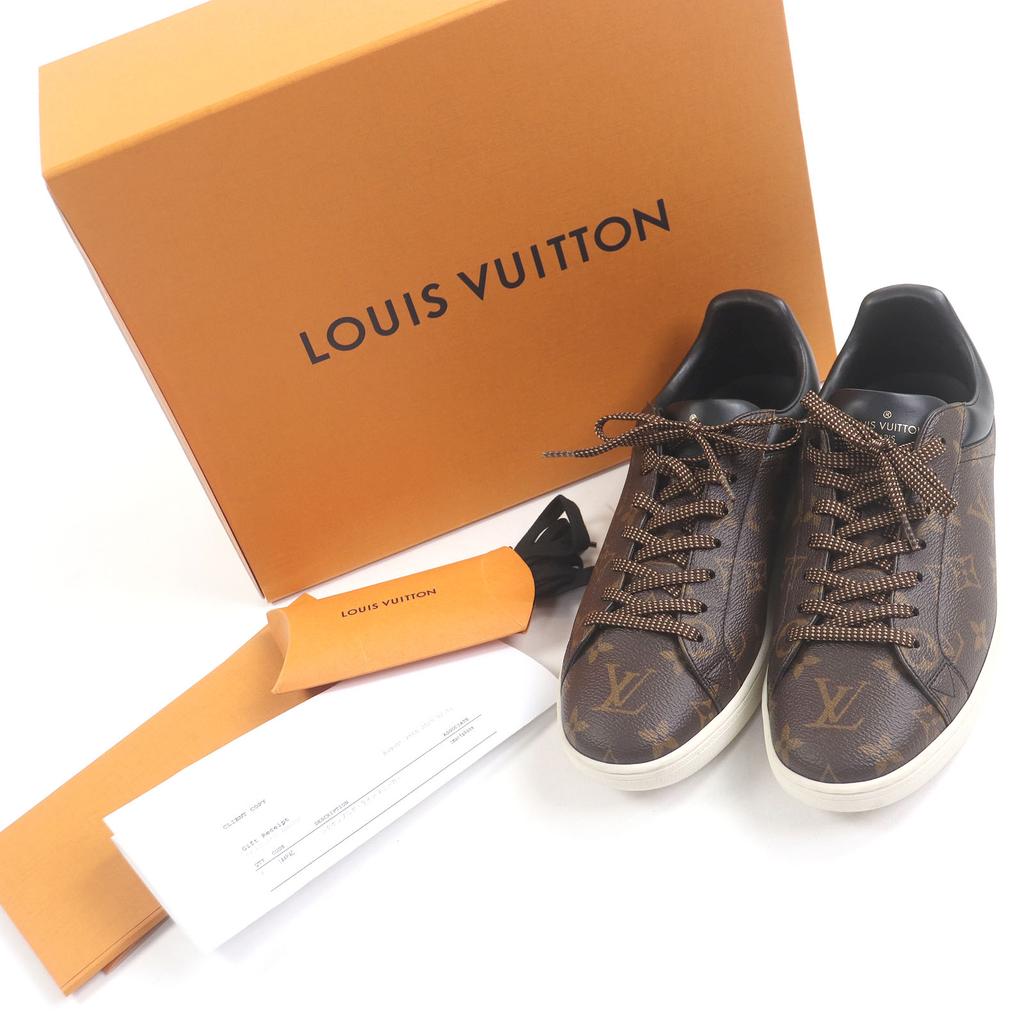 Doskonałe sneakersy LOUIS VUITTON z niskim wycięciem Linia Luxembourg Monogram Brązowe Używane