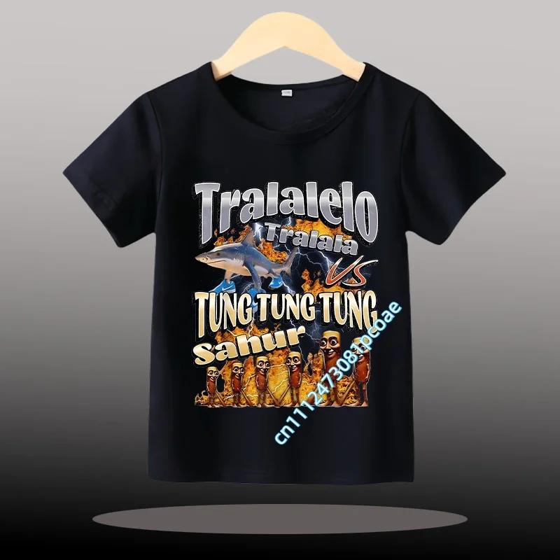 Children Unisex T-shirt Girl Boy Italian Brainrot Animals Kids Tung Tung Tung Sahur Short Sleeve Funny Meme Tee Summer Clothing