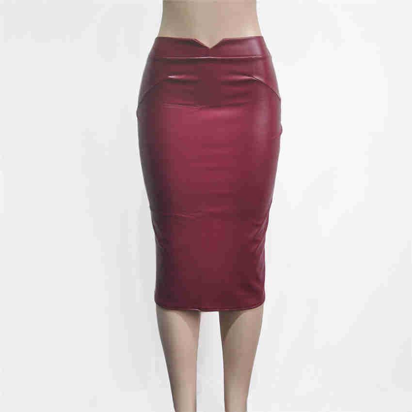 Autumn Winter Females Skirt Sexy Package Hip High Waist Faux Leather Party Office Midi Skirts