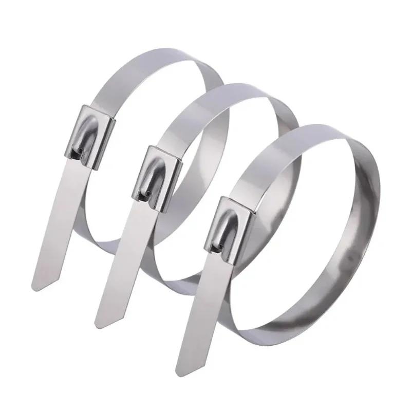 20/100Pcs Stainless Steel Cable Ties Reusable Self-sealed Fastening Rings Cable Tie Multi-Purpose Metal Hardware Cable Organizer