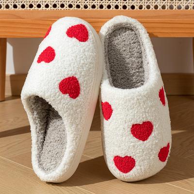 Cute House Slippers Women Winter Home Exquisite Little Heart Love Fuzzy Warm Comfy Non Slip Flat Plush Shoes Girls Gift Lover