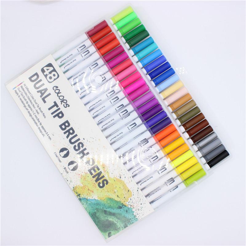 2023 Custom with logo 12/24/36/48/60/72/100 /120 Colors Dual Tip Marker Pen Art Markers Non Toxic Dual Tip Perm