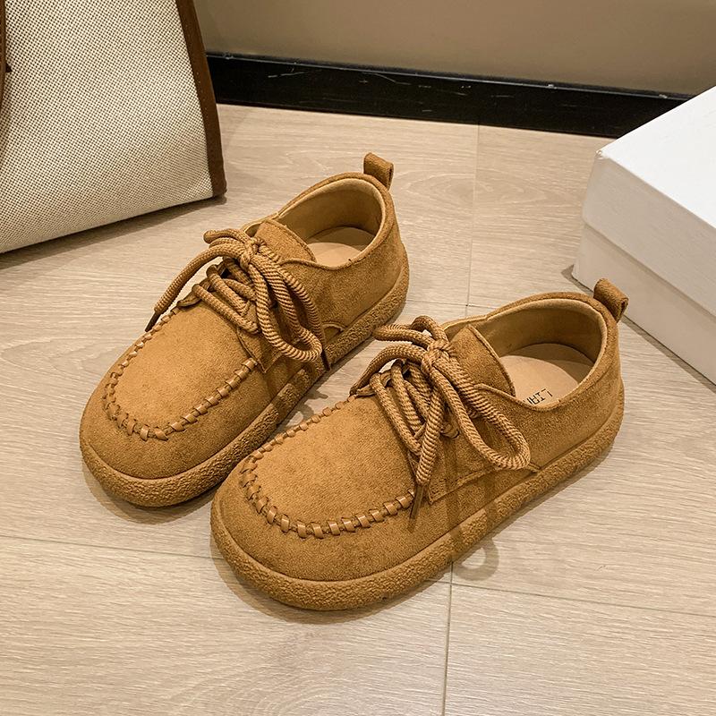 Platform biscuit shoes women's 2025 spring and autumn new retro casual sports style kangaroo shoes British style Doudou shoes