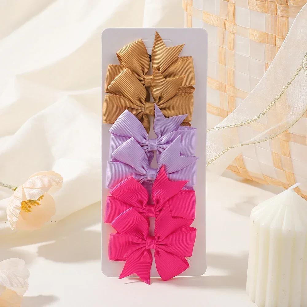 RAINBOW BOWS 6Pcs/lot 2inch Solid Ribbon Bowknot Hair Clips for Girls Cheer Bows Hairpin Barrettes Childrens Hair Accessories