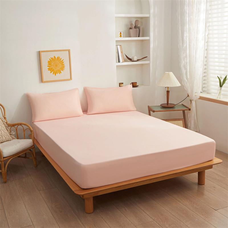 3PCS Bedding Set Fitted Bed Sheet With Elastic Band Solid Color Mattress Covers Protector For Single Double King Beds Single Double King Queen Beds