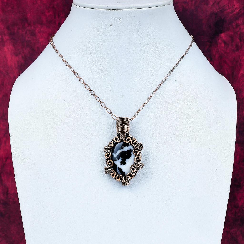 White Buffalo Turquoise Gemstone Pendant Copper Wire Wrapped Handmade Jewelry