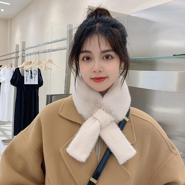 Guler de blană de iarnă cruce femeie coreeană eșarfă groasă și caldă protecție gâtului sălbatic drăguț iepure rex pluș moale șal de modă