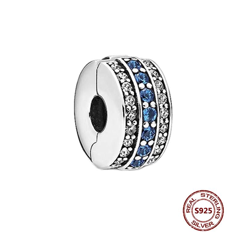 Clipe encantos caber pulseiras originais colorido zircão fivela s925 prata espumante contas redondas diy jóias fazendo acessório