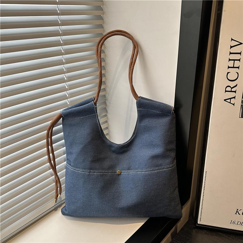 Stylish and Simple Denim Bag Commuting Out Solid Color Handbag Style Versatile Shoulder Bag Large Capacity Storage