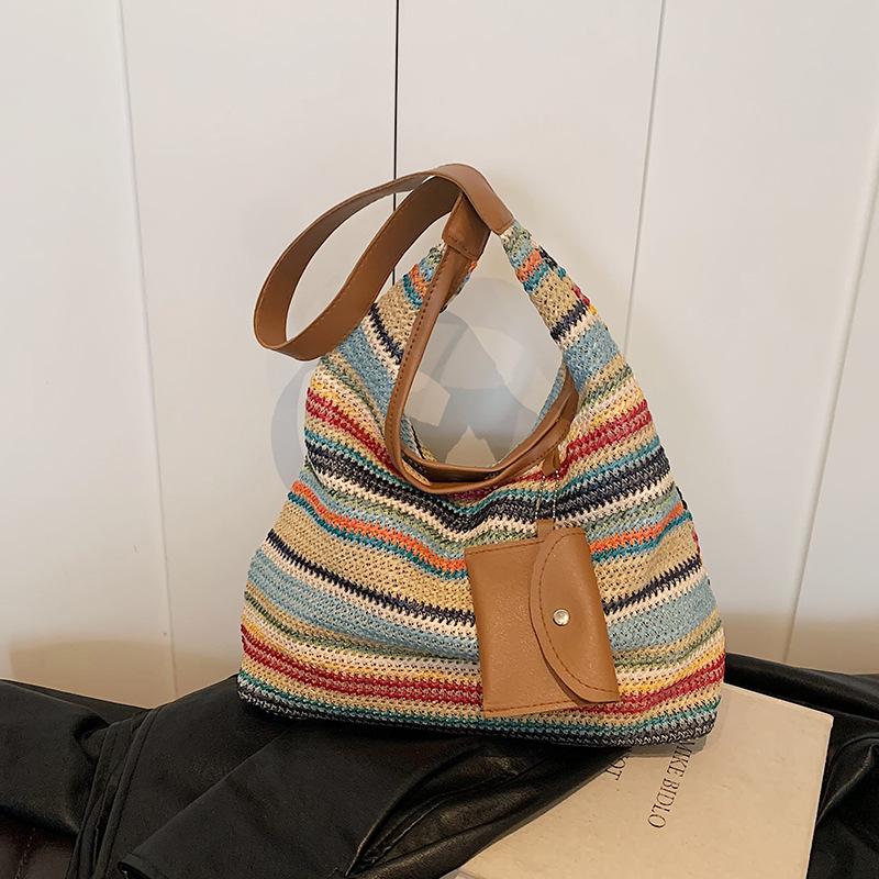Hand-woven Bags Women's Bags 2025 New Trendy Fashion Retro Bucket Bags Vacation Style Fashion Straw Shoulder Bags
