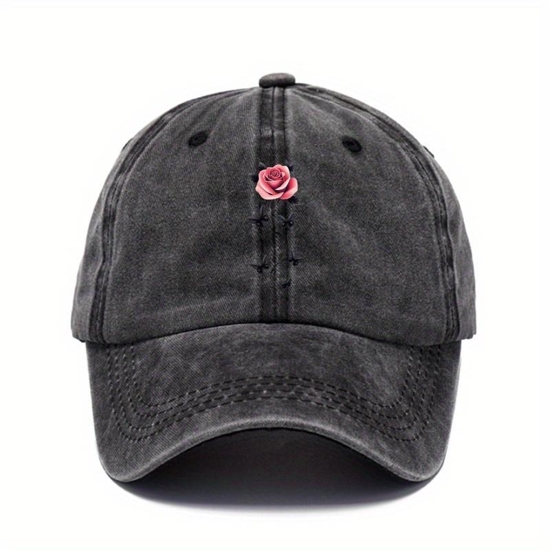 Rose And Butterflies Embroidered Baseball Cap Unisex Washed Outdoor Casual Adjustable Dad Hat
