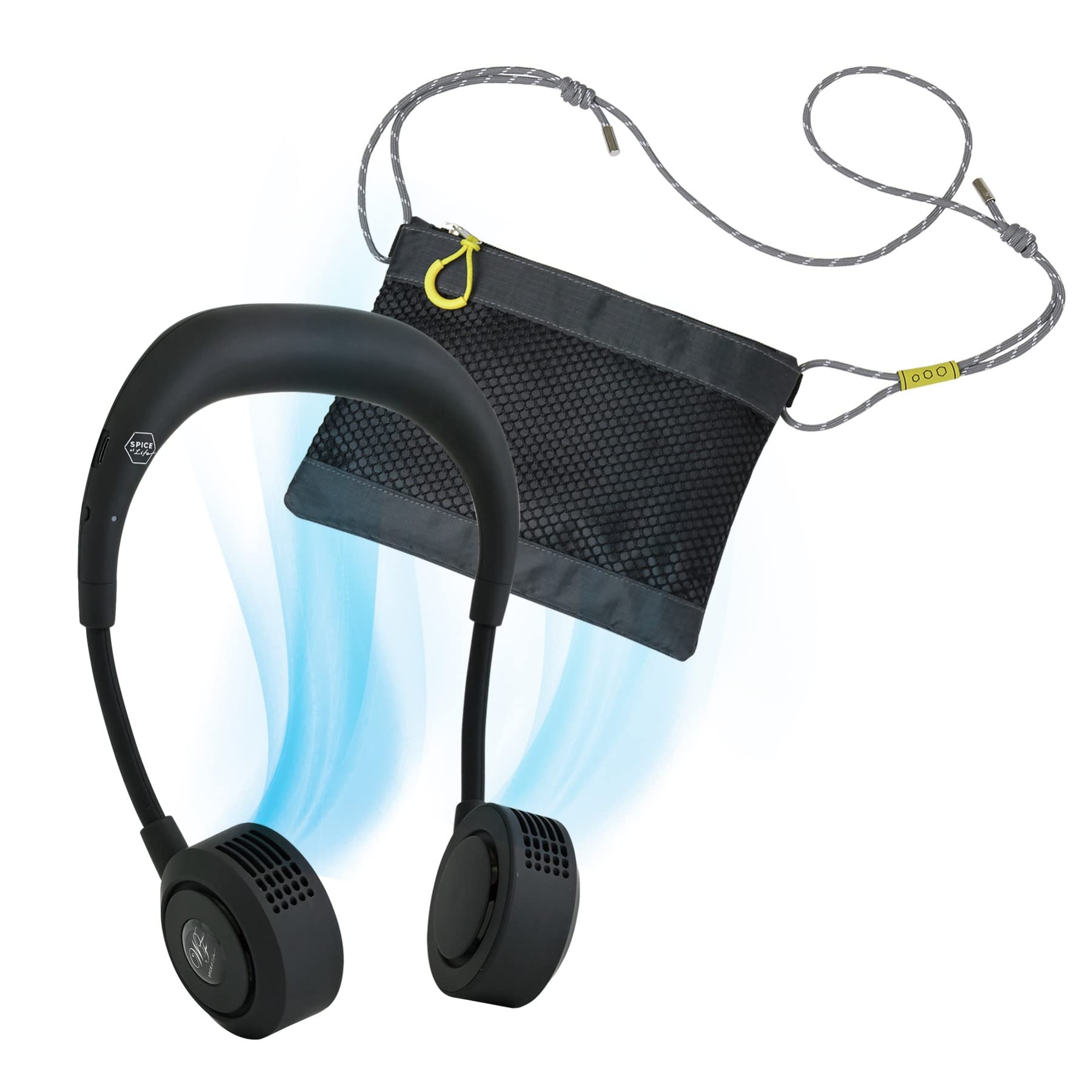 

SPICE OF LIFE WFan Double Neck Fan with Yoga Sirocco and Sacoche 650 Minutes of Continuous Comfortable Neck Mask Heatstroke Rhythm USB 500 Fan, чорний