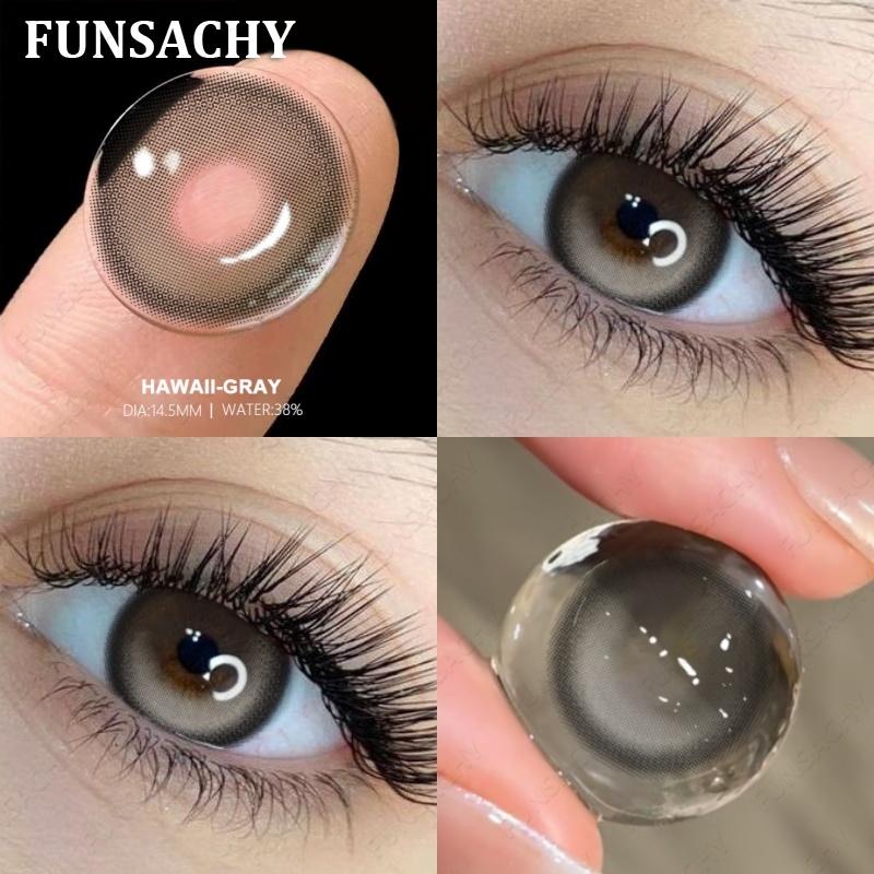 FUNSACHY 1pair Natural Blue Gray Color Contact Lenses Cosmetic Softlens 14.2mm Fashion Natural Brown Eye Contacts Yearly Use