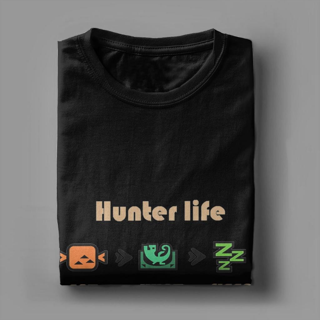 2025 Summer Mens Monster Hunter 100 Pure Cotton Printed Tshirt Hunters Life Casual Short Sleeve Crew Neck Tees Gift Idea Y2k