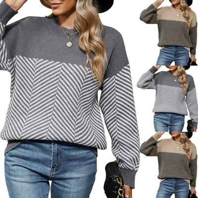 Women's Casual Long Sleeve Knitted Striped Pullover Sweater Top