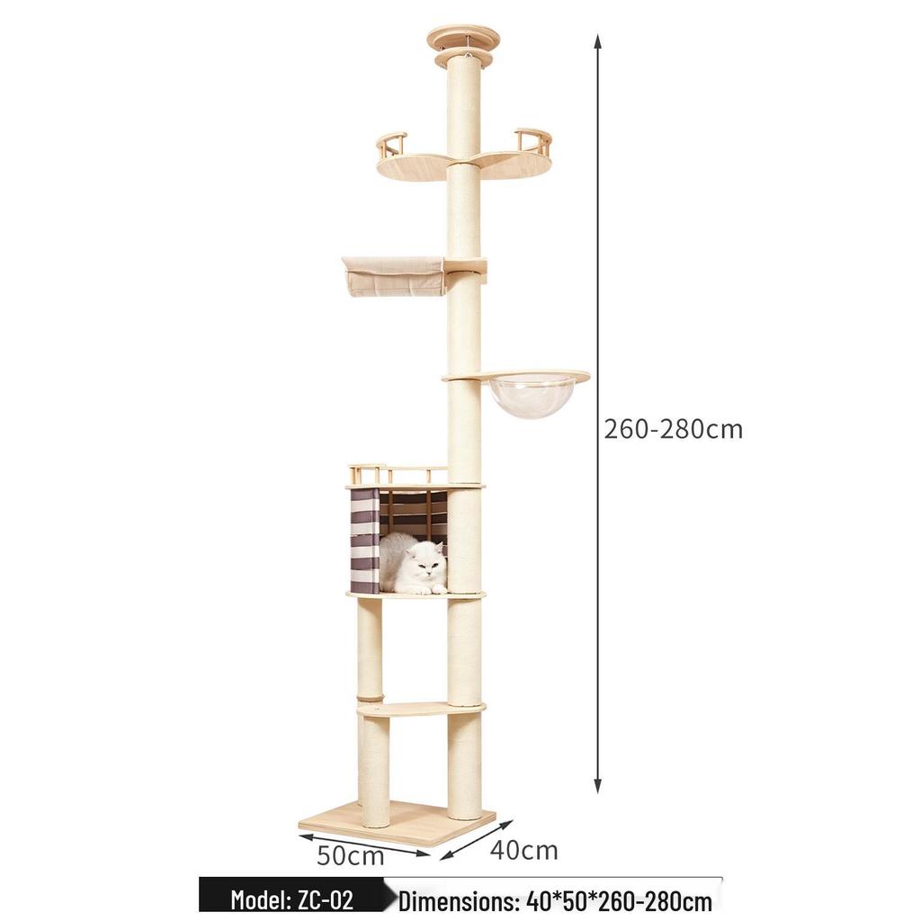 Large Solid Wood Sisal Cat Tree with Integrated Scratching Board & Climbing Platform