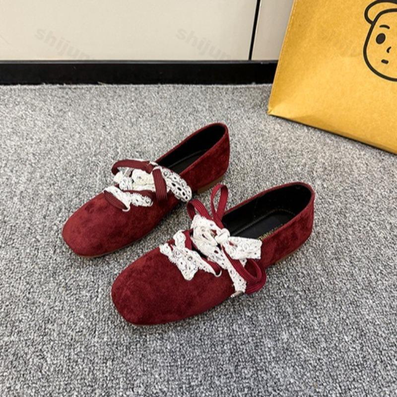 Fashion Square Head Retro Lace Designed Casual Shallow Mouth Single Shoes for Women 2025 Autumn New Elegant Comfortable Mary Jane Shoes