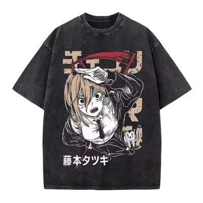 T-shirt Chainsaw Man Anime Maglietta Grafica Stile Vintage Cotone