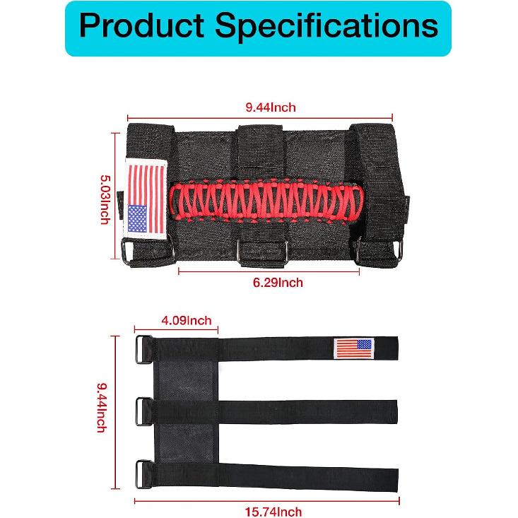 GAIZON 4 Pack Grab Handles Paracord Roll Bar For Jeep Wrangler Accessories CJ YJ TJ JL JK LJ JLU JKU Sahara Freedom Rubicon,Gladiator JT 1955-