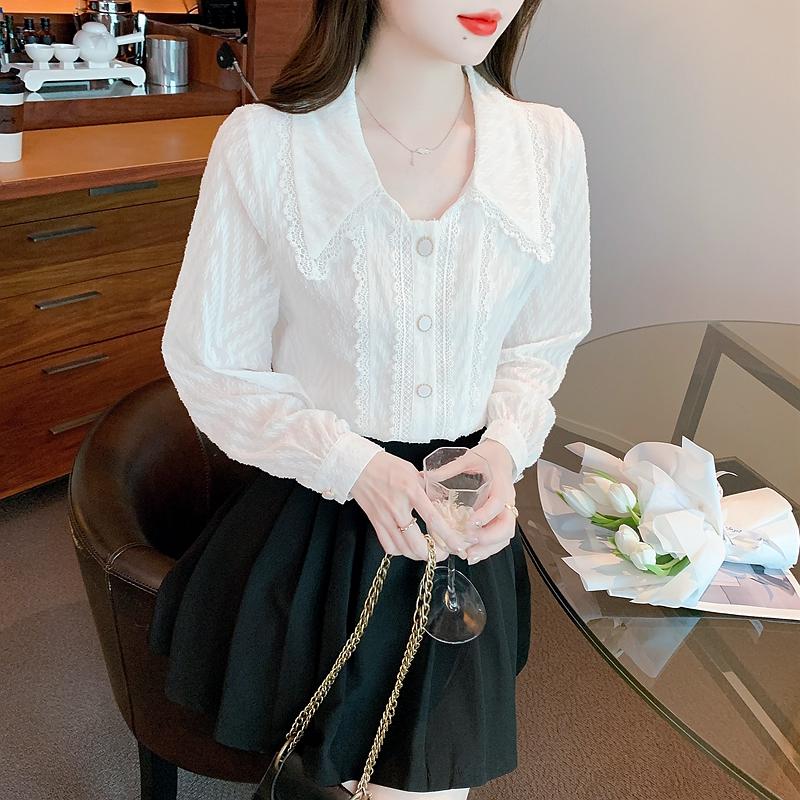 Fashion Autumn New 2024 Casual Long Sleeve Doll Collar White Chiffon Blouse Shirt Women Tops Blouses Shirts J478