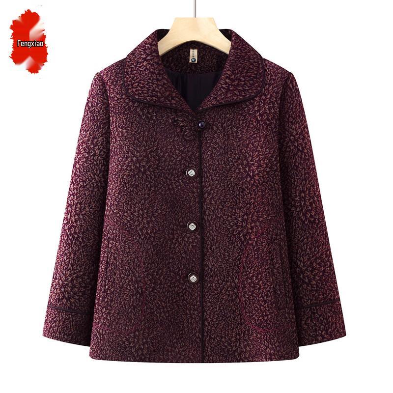 Chic Floral Print Spring/Autumn Jacket for Senior Women