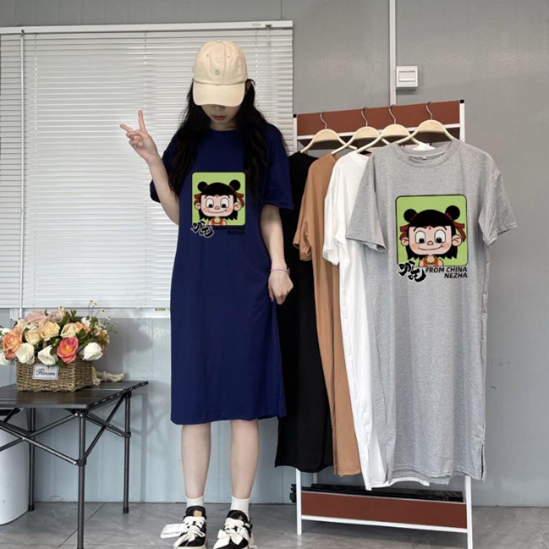 Women's Short Sleeve T-shirt Summer Large Size Medium Length Maternity Dress