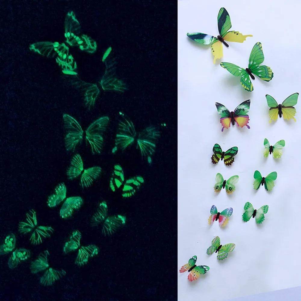 12 Pz/set Farfalla Luminosa Adesivi Murali Soggiorno Farfalle Per La Decorazione Della Festa Nuziale Casa 3D Frigo Decalcomanie Carta Da Parati